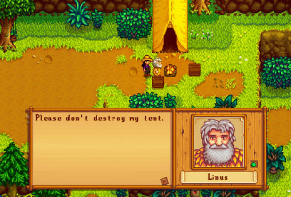 Gặp Linus đầu tiên khi chơi Stardew Valley