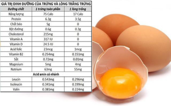 Giá trị thành phần dinh dưỡng có trong trứng